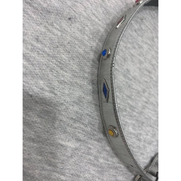 Jeweled Silver Leather Belt Women's Size Medium Rhinestone Rivet Stone - Picture 7 of 8